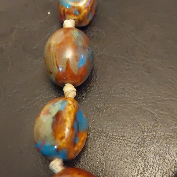 Colorful Ceramic Beaded Necklace with Ribbon - Picture 2 of 4
